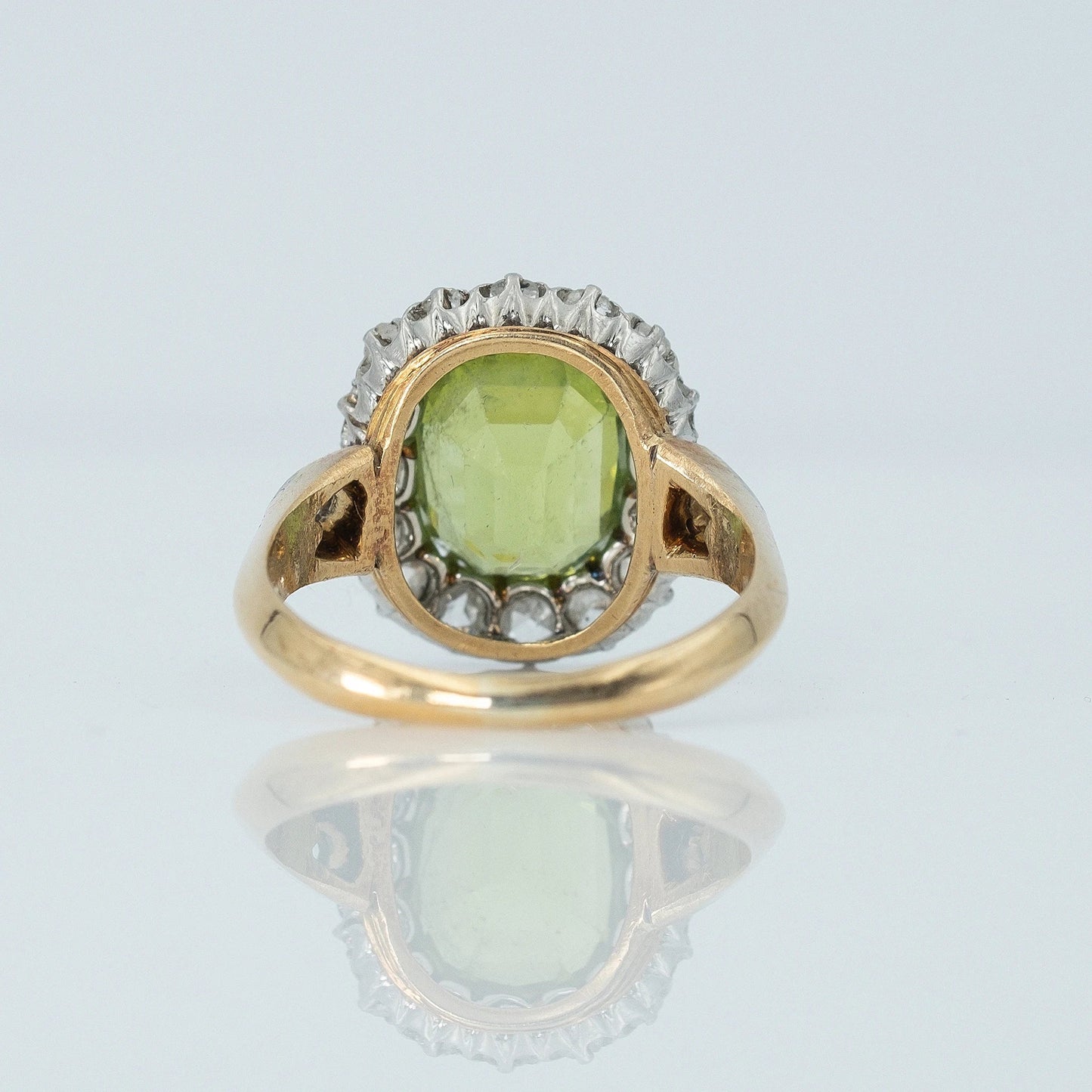 Edwardian 18ct Yellow Gold 2.5 Carat Peridot and Diamond Cluster Ring - Friar House