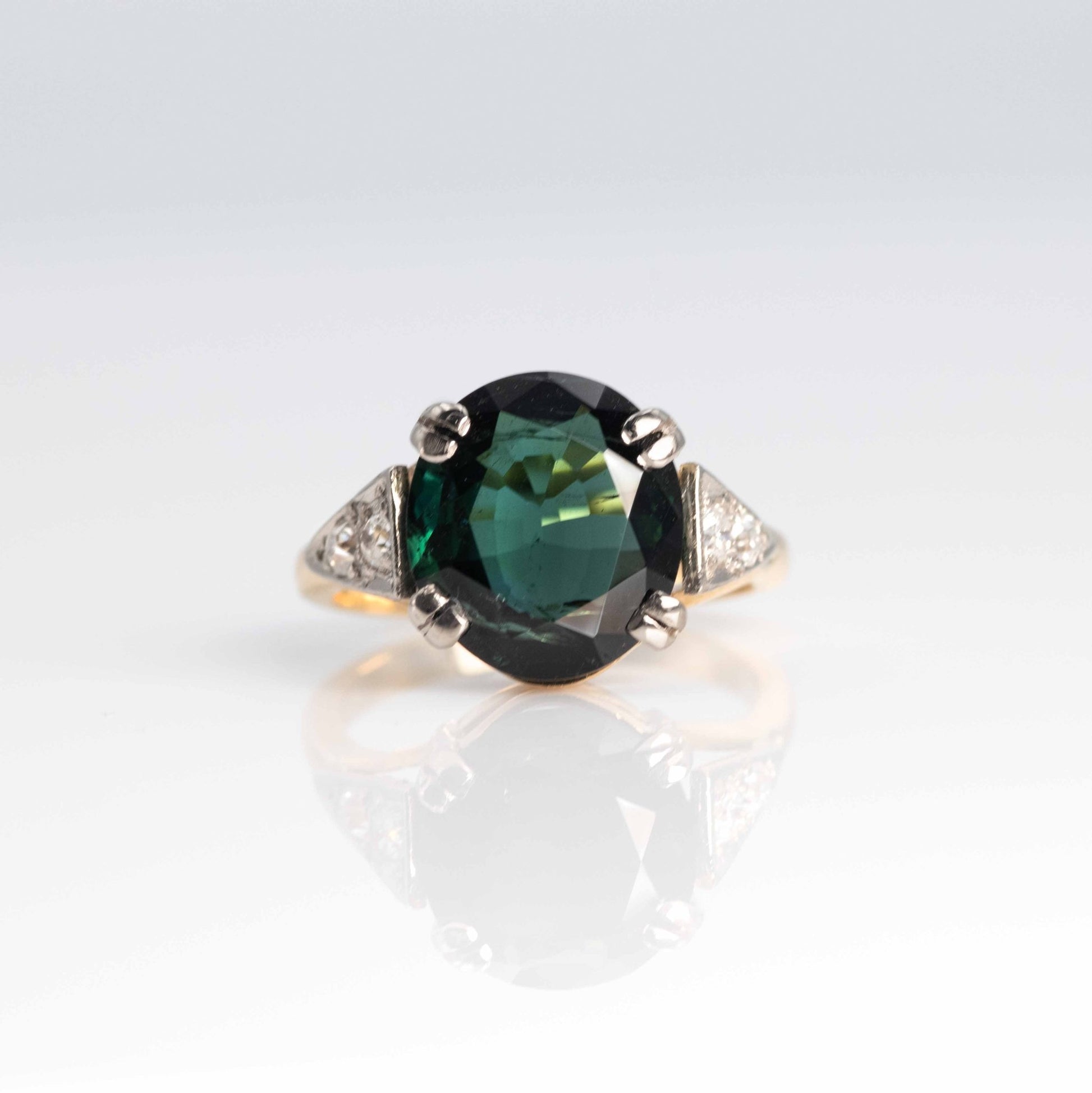 Exquisite Vintage 4.5ct Deep Blue/Green Tourmaline Solitaire Ring - Friar House