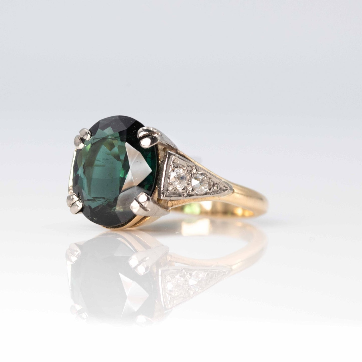 Exquisite Vintage 4.5ct Deep Blue/Green Tourmaline Solitaire Ring - Friar House