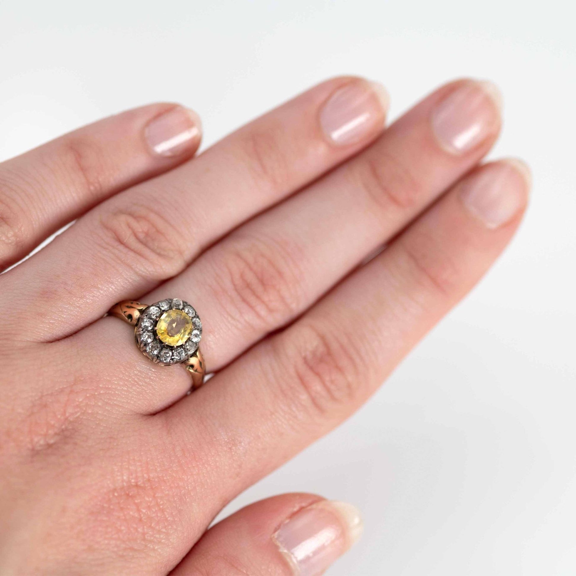 Victorian 18 carat Yellow Gold Yellow Sapphire and Diamond Cluster Ring - Friar House