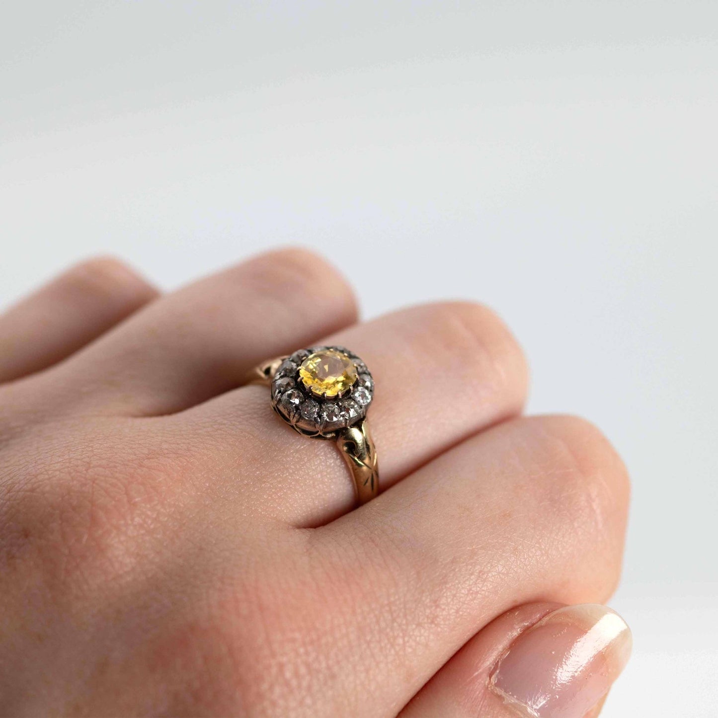 Victorian 18 carat Yellow Gold Yellow Sapphire and Diamond Cluster Ring - Friar House