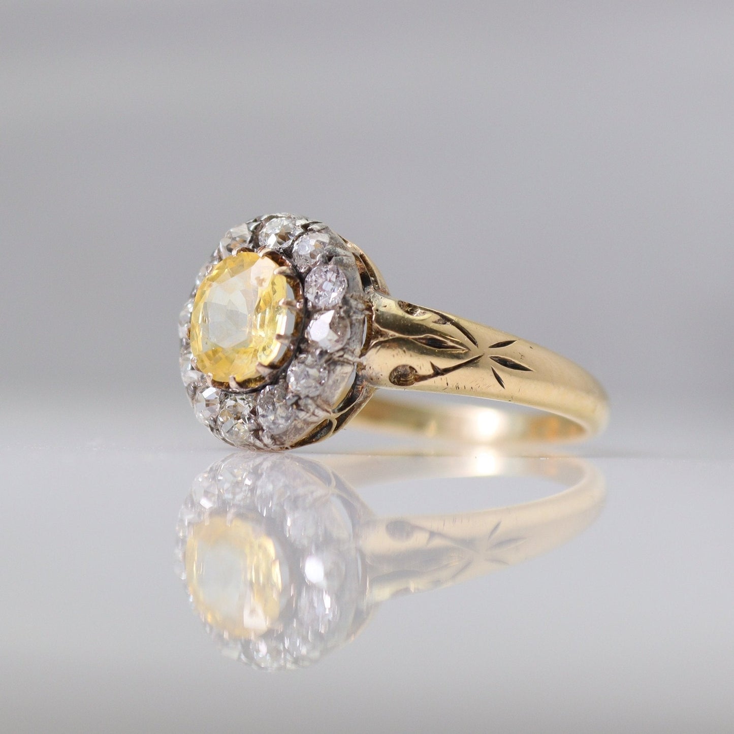 Victorian 18ct Yellow Gold 1 carat Yellow Sapphire and Diamond Cluster Ring - Friar House