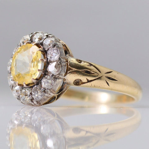Victorian 18ct Yellow Gold 1 carat Yellow Sapphire and Diamond Cluster Ring