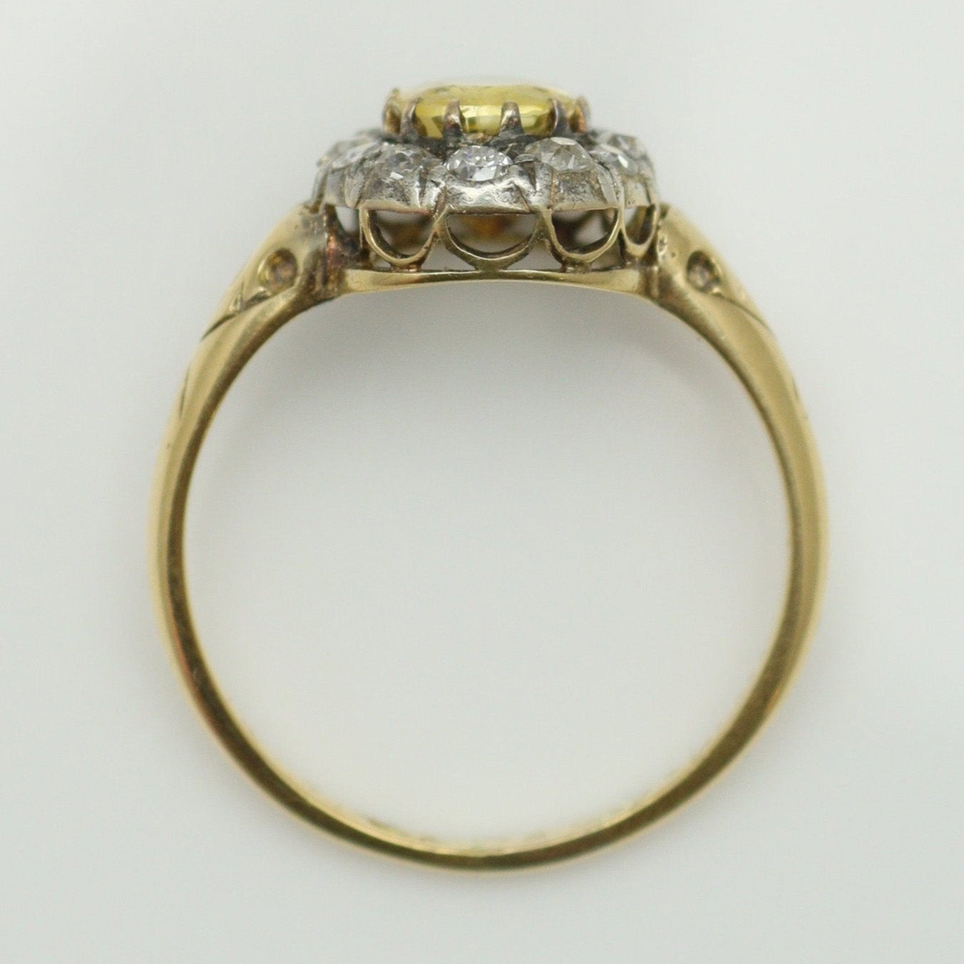Victorian 18ct Yellow Gold 1 carat Yellow Sapphire and Diamond Cluster Ring