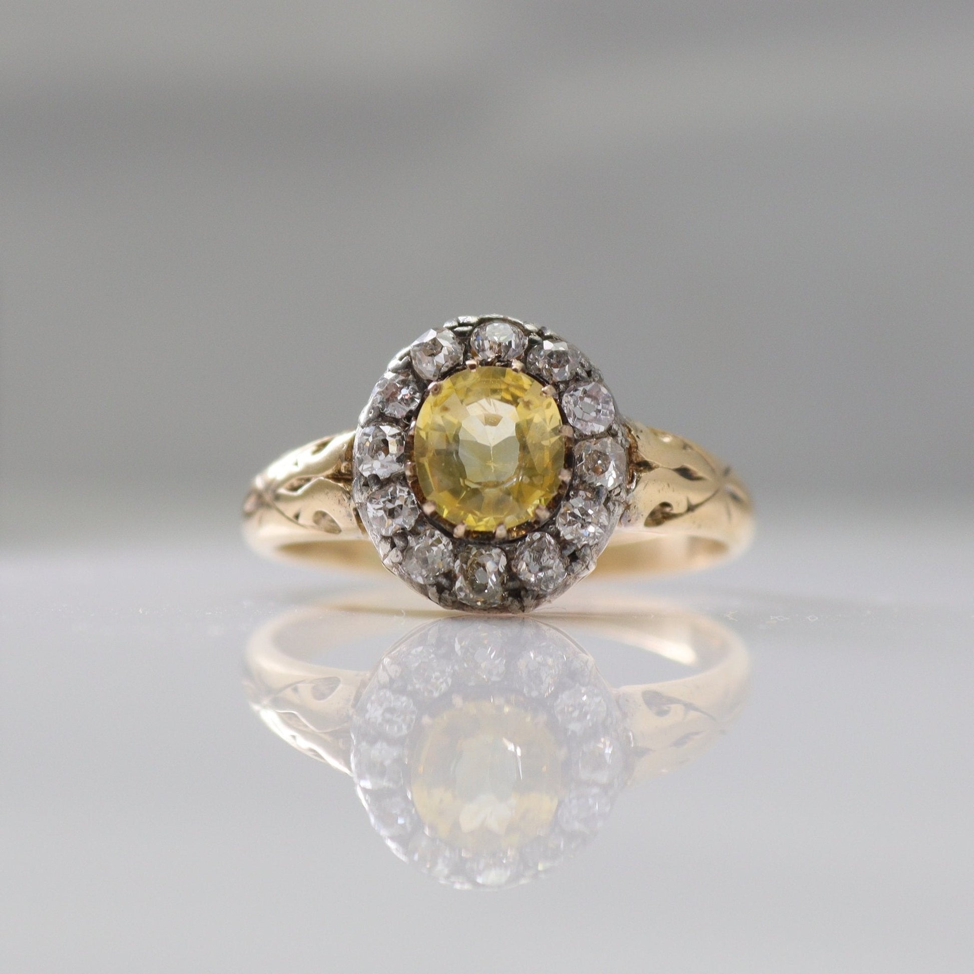 Victorian 18ct Yellow Gold 1 carat Yellow Sapphire and Diamond Cluster Ring - Friar House