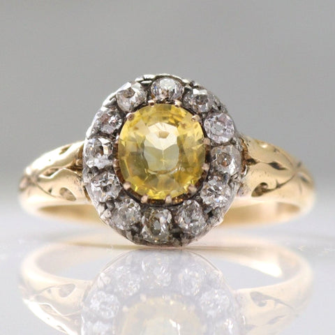 Victorian 18ct Yellow Gold 1 carat Yellow Sapphire and Diamond Cluster Ring