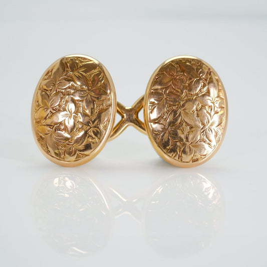 Victorian 18ct Yellow Gold Foliate Design Cufflinks - Friar House