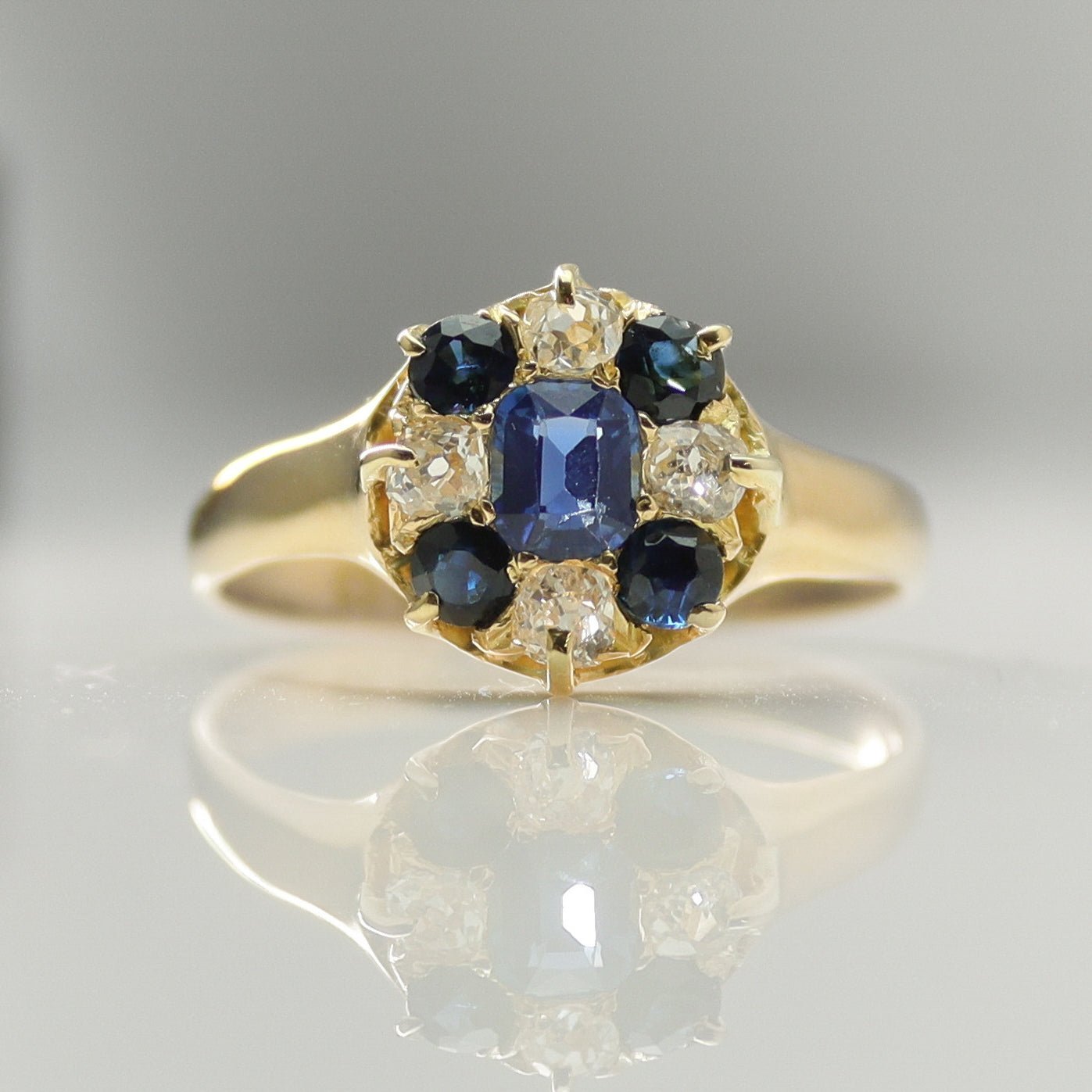 Victorian 18ct Yellow Gold Sapphire and Diamond Cluster Ring - Friar House