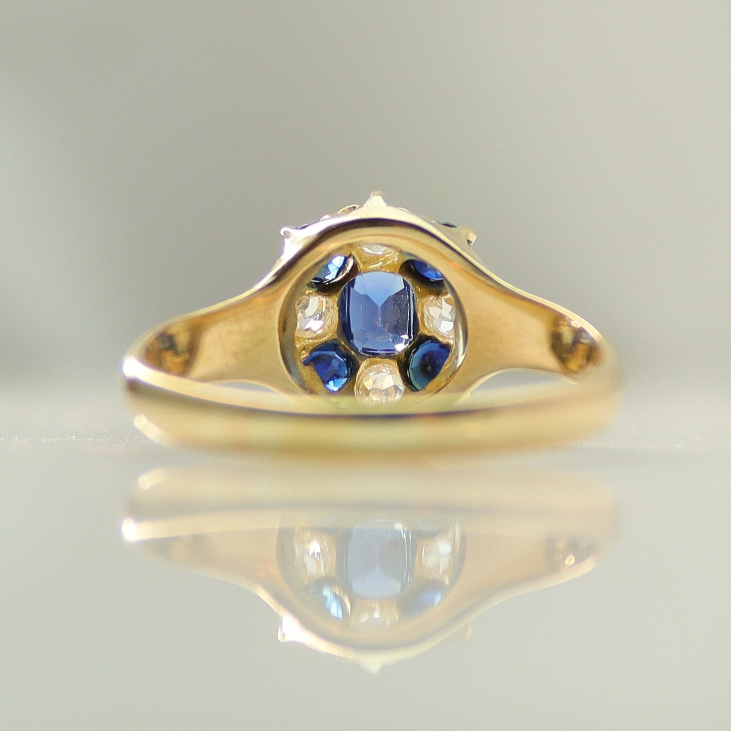 Victorian 18ct Yellow Gold Sapphire and Diamond Cluster Ring - Friar House