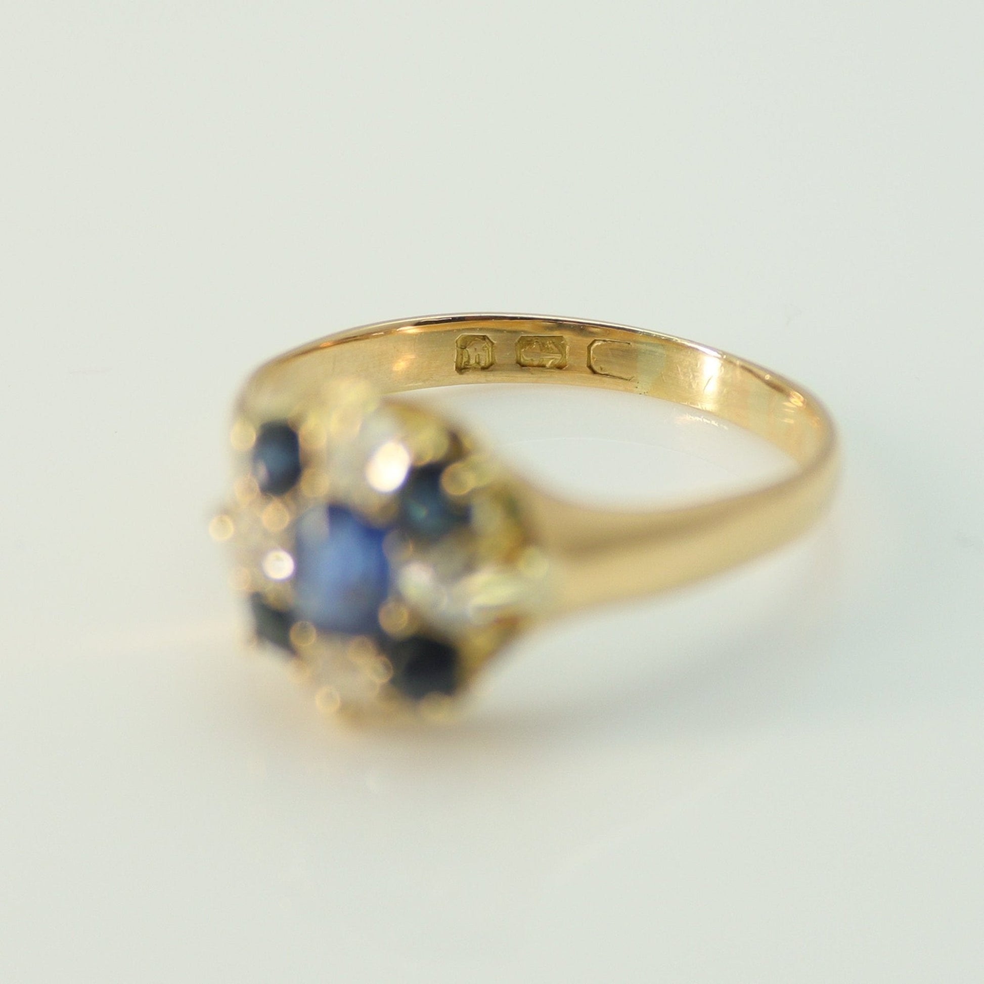 Victorian 18ct Yellow Gold Sapphire and Diamond Cluster Ring - Friar House