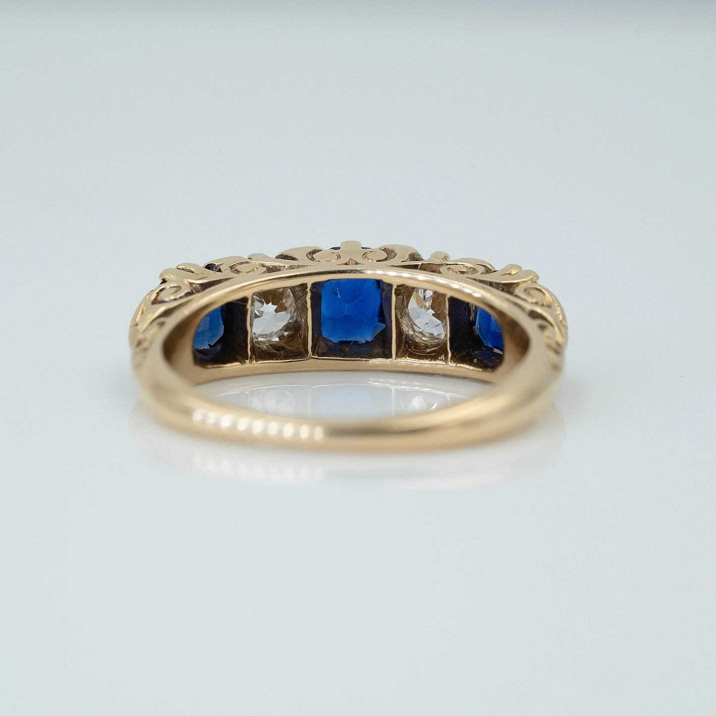 Victorian 18ct Yellow Gold Sapphire and Diamond Five Stone Ring - Friar House