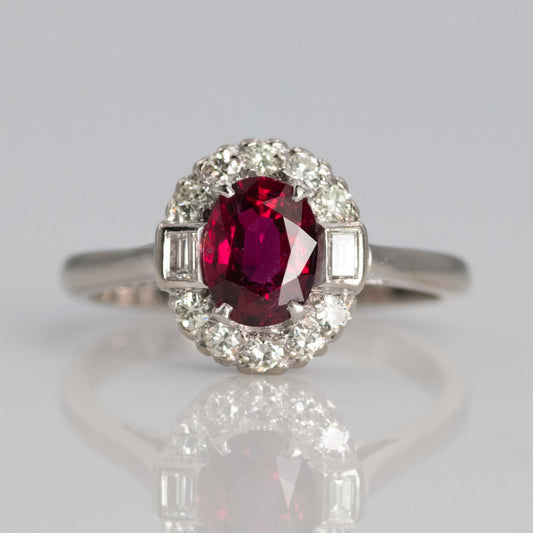 Vintage 18ct White Gold 1 Carat Ruby and Diamond Cluster Ring - Friar House