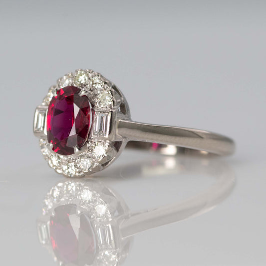 Vintage 18ct White Gold 1 Carat Ruby and Diamond Cluster Ring - Friar House