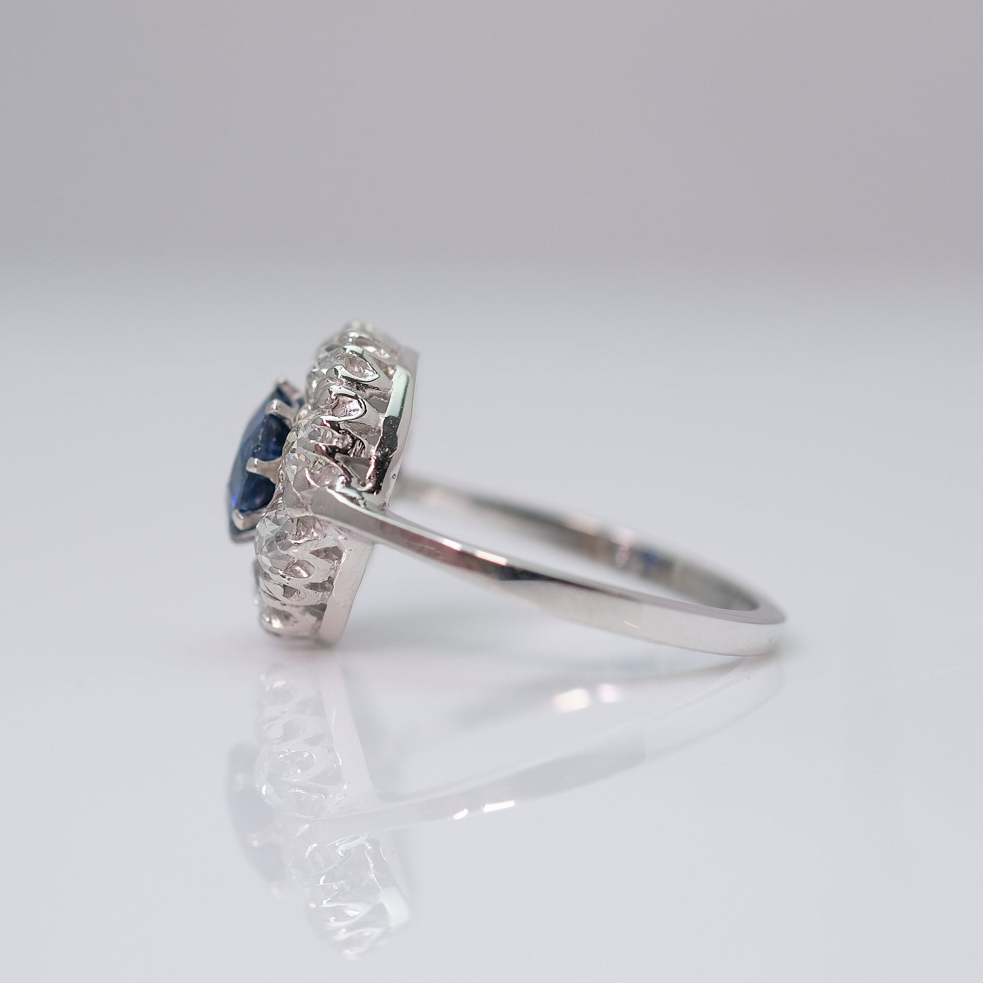 Vintage 18ct White Gold 1 carat Sapphire and Diamond Cluster Ring - Friar House