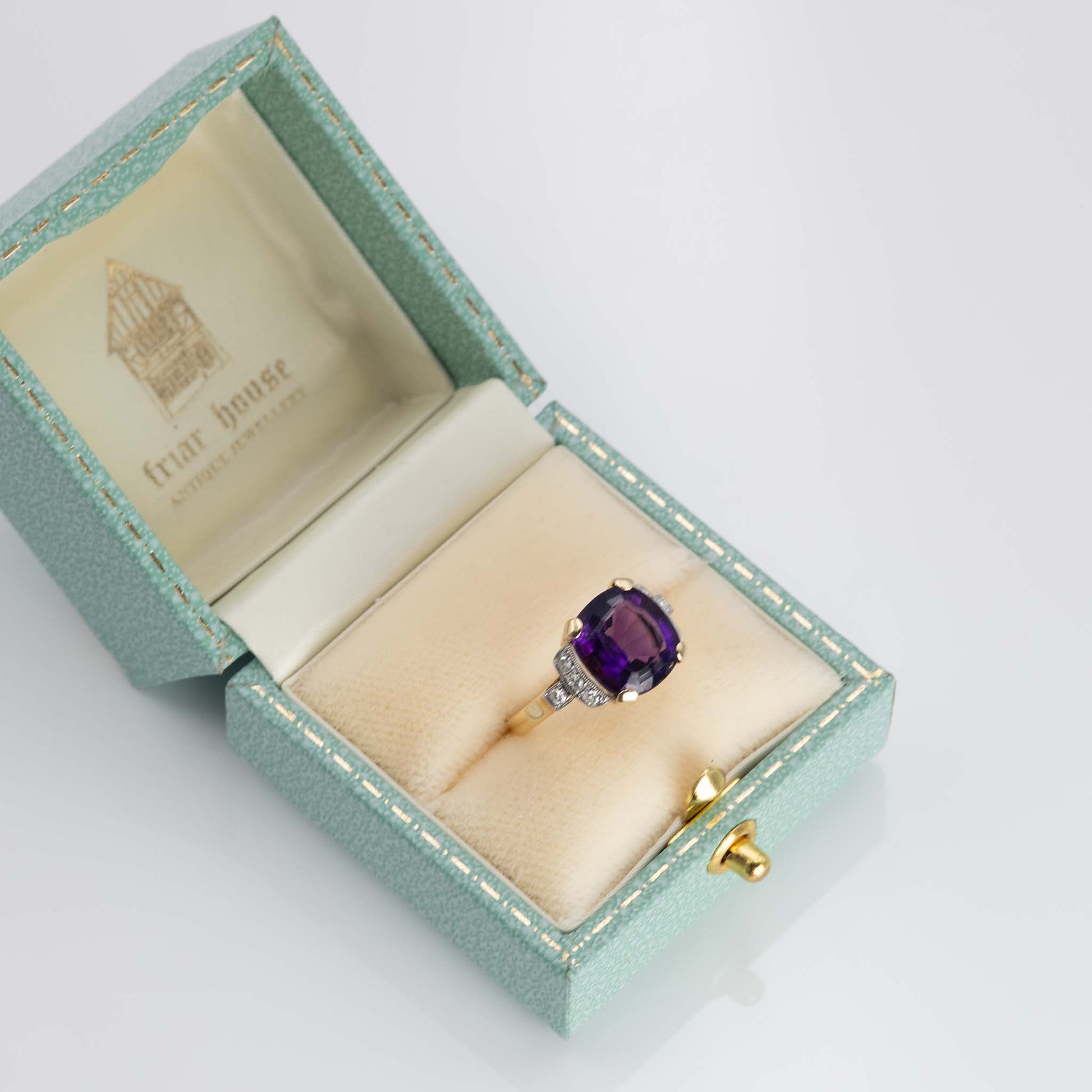 Vintage 18ct Yellow Gold 4 Carat Amethyst and Diamond Ring - Friar House