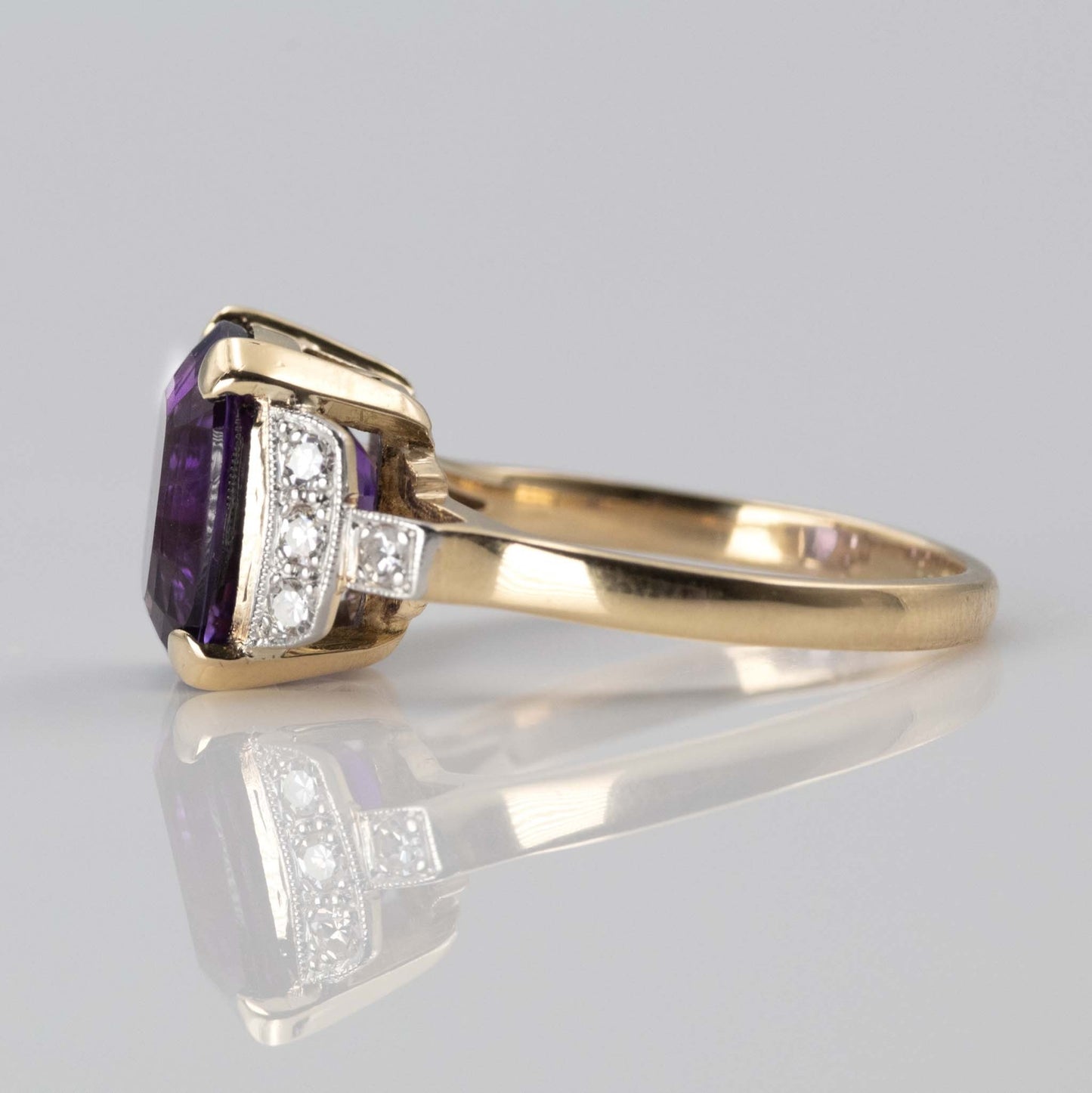 Vintage 18ct Yellow Gold 4 Carat Amethyst and Diamond Ring - Friar House