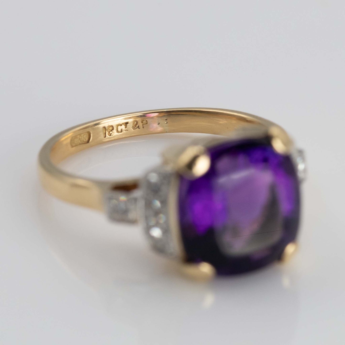 Vintage 18ct Yellow Gold 4 Carat Amethyst and Diamond Ring - Friar House