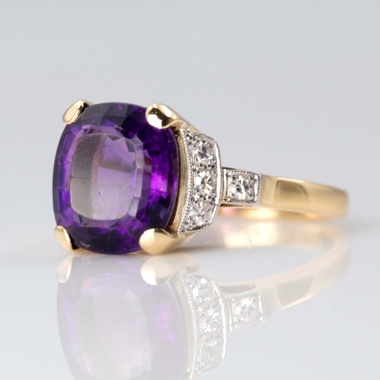 Vintage 18ct Yellow Gold 4 Carat Amethyst and Diamond Ring - Friar House