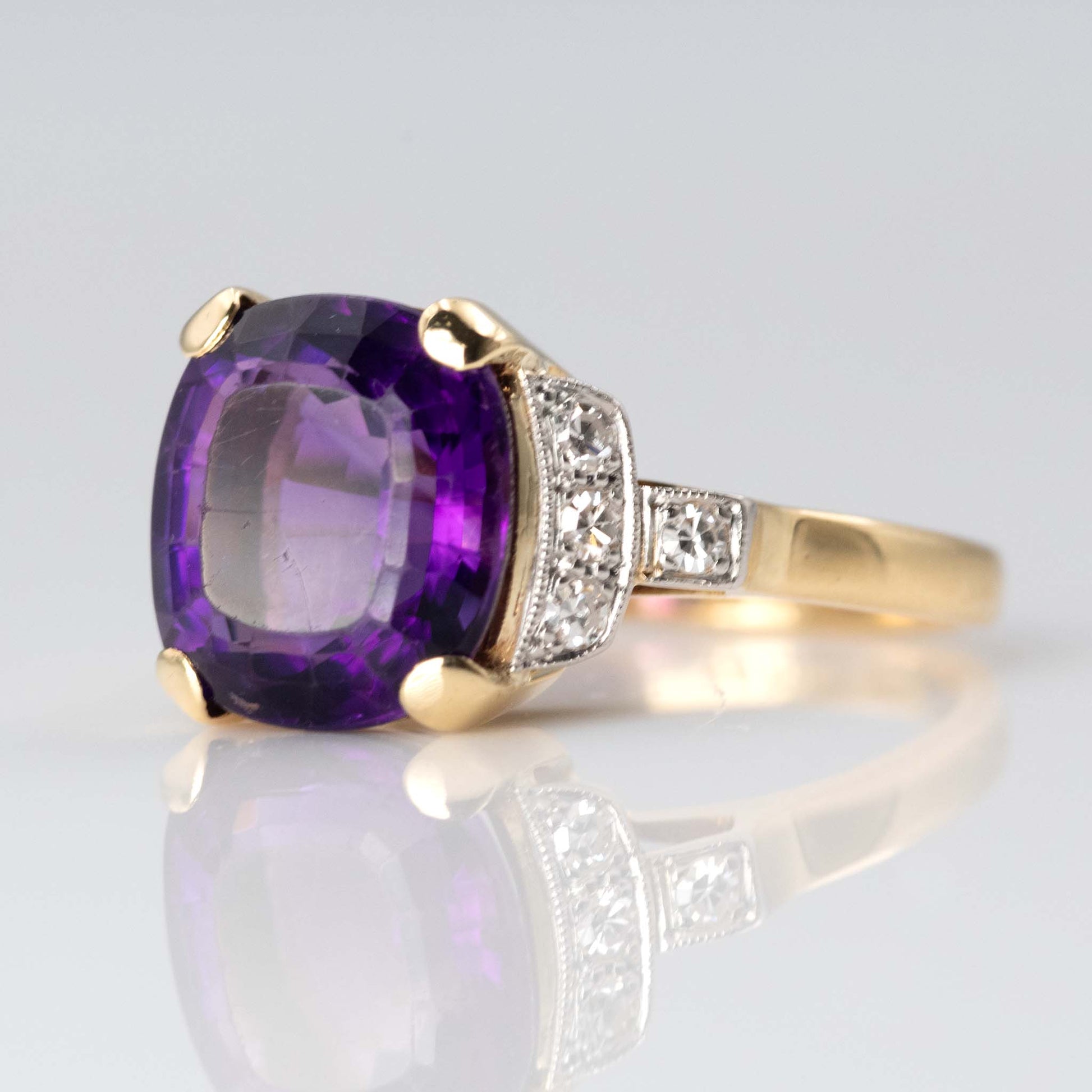 Vintage 18ct Yellow Gold 4 Carat Amethyst and Diamond Ring - Friar House