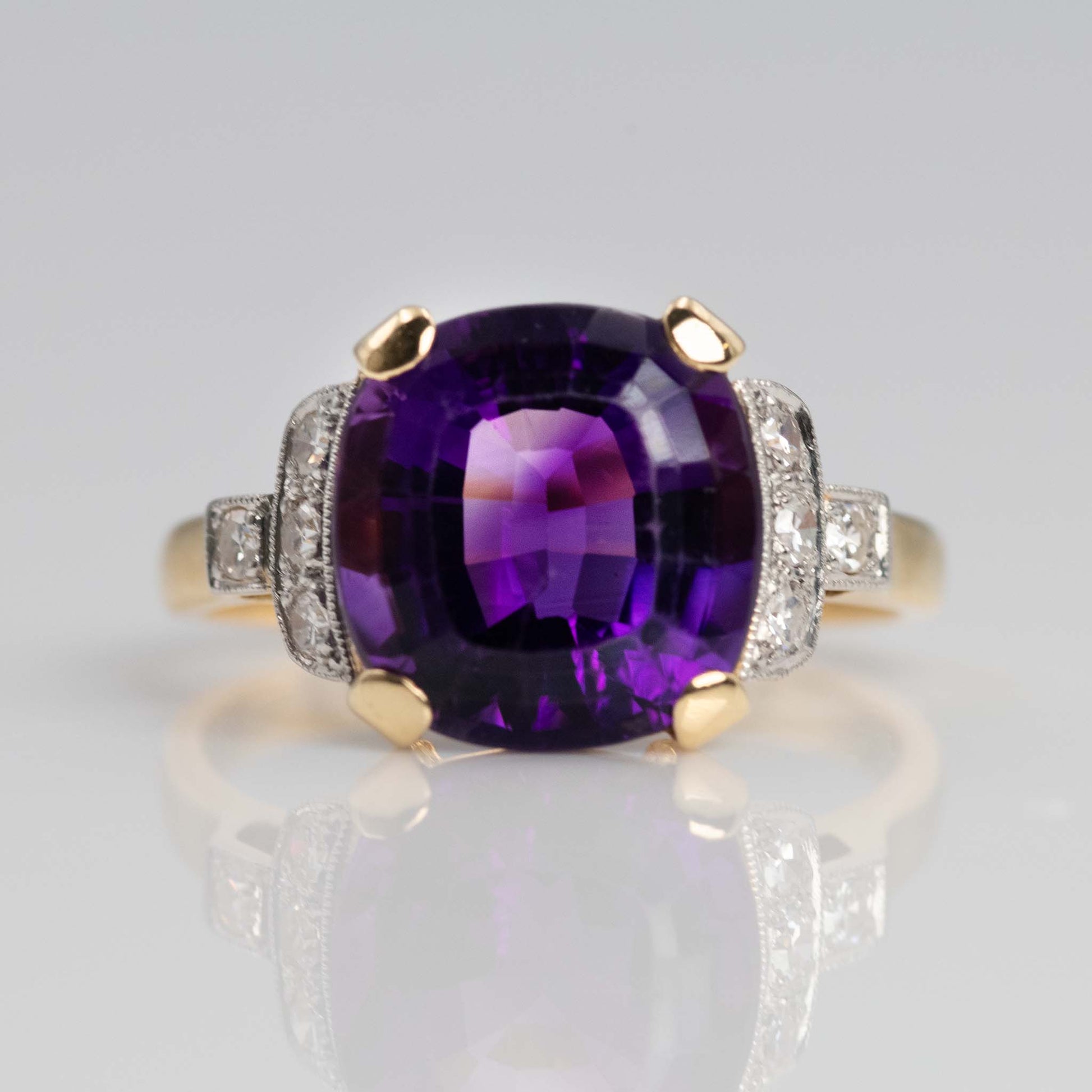 Vintage 18ct Yellow Gold 4 Carat Amethyst and Diamond Ring - Friar House