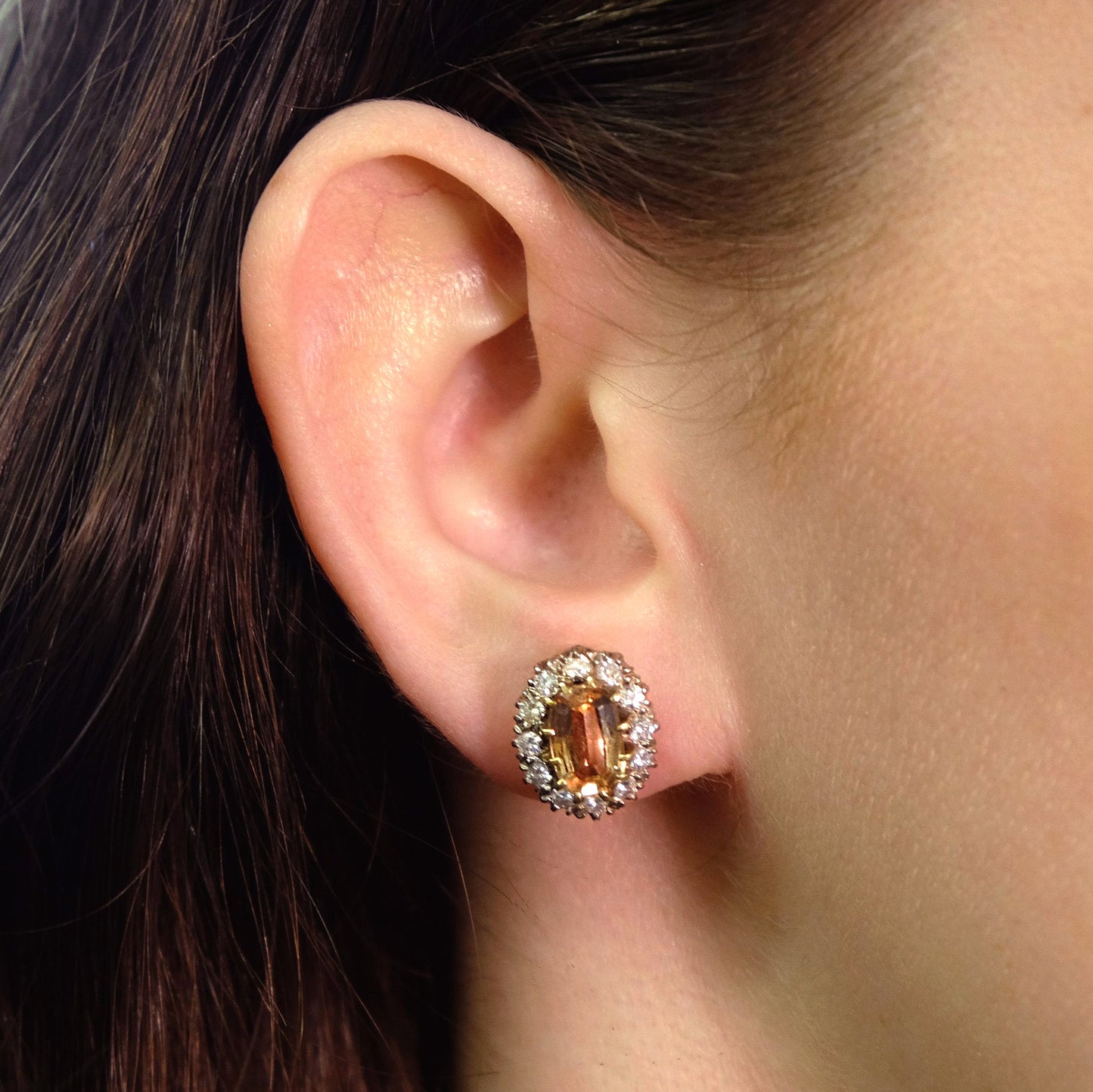 Vintage 18ct Yellow Gold Topaz and Diamond Cluster Earrings - Friar House