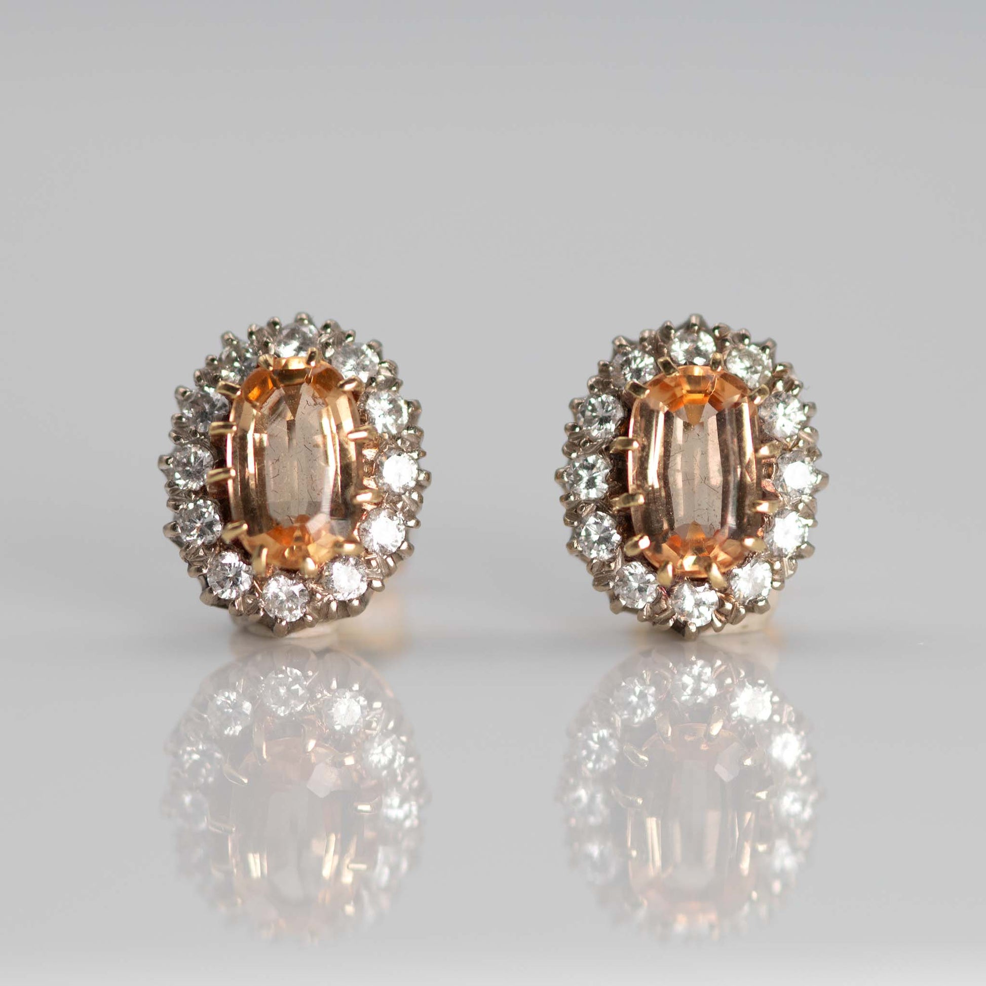 Vintage 18ct Yellow Gold Topaz and Diamond Cluster Earrings - Friar House