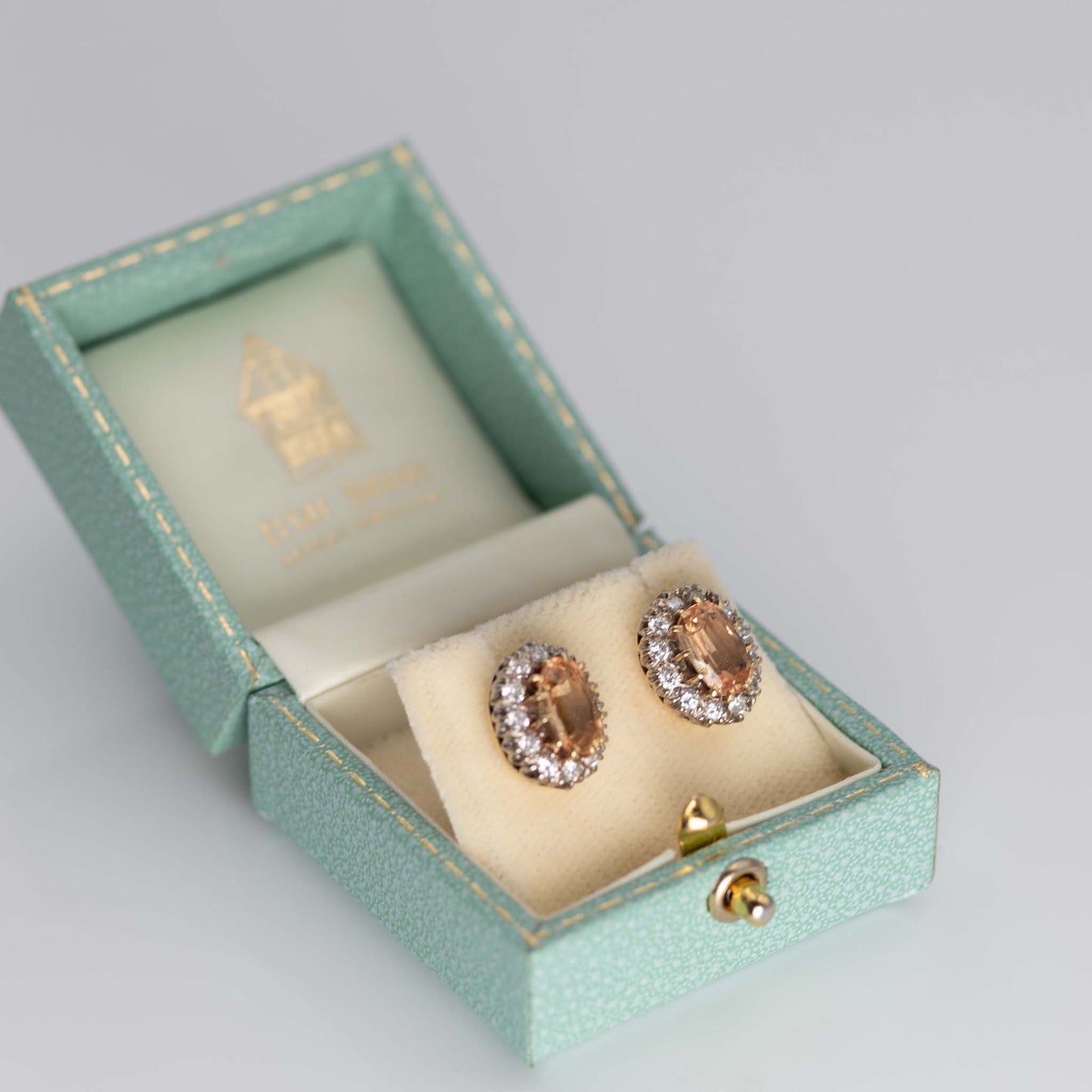 Vintage 18ct Yellow Gold Topaz and Diamond Cluster Earrings - Friar House