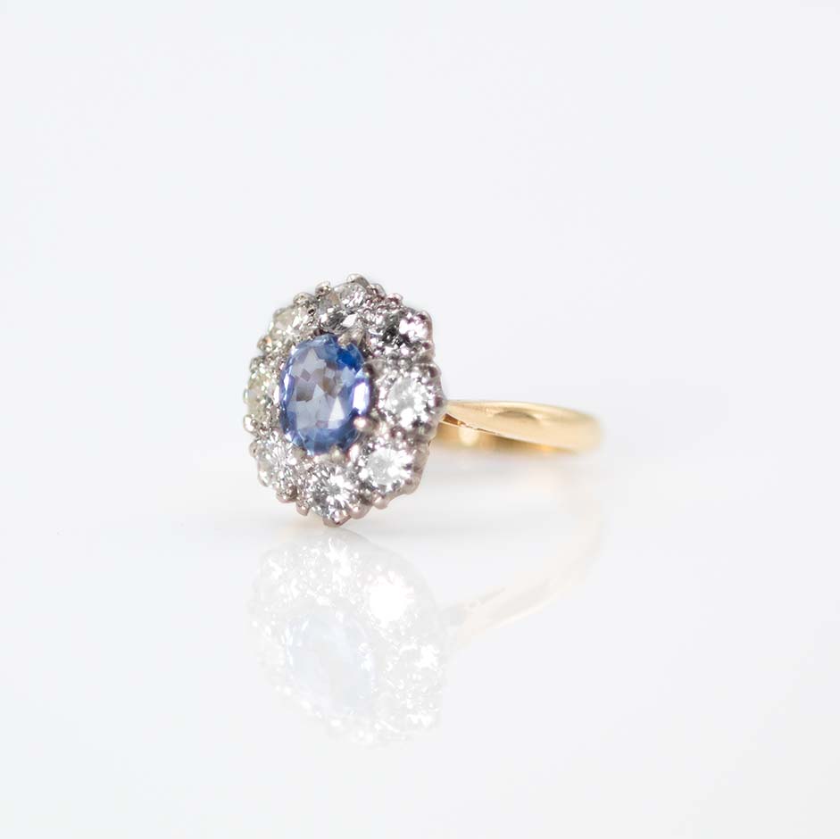 Vintage 1940's 18ct Yellow Gold Sapphire and Diamond Cluster Ring - Friar House