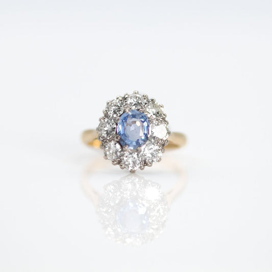 Vintage 1940's 18ct Yellow Gold Sapphire and Diamond Cluster Ring - Friar House