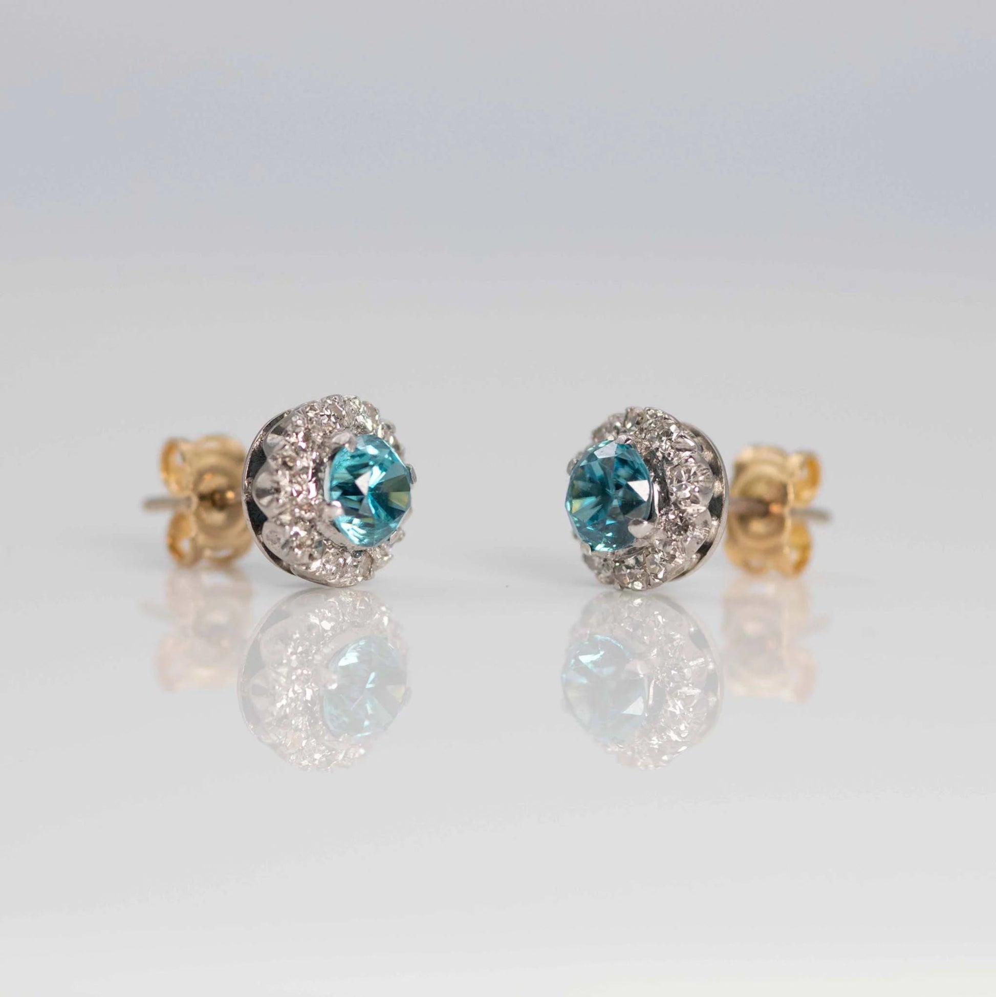 Vintage 1940's Platinum Blue Zircon and Diamond Cluster Earrings - Friar House