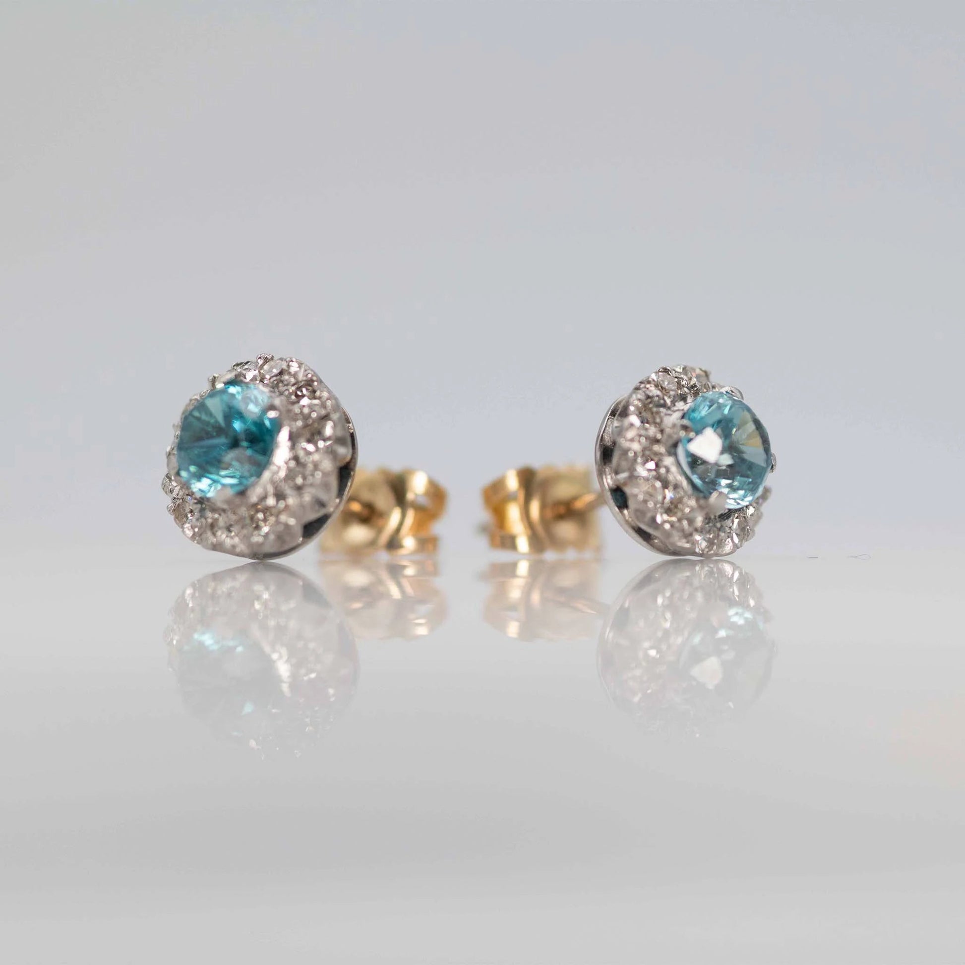 Vintage 1940's Platinum Blue Zircon and Diamond Cluster Earrings - Friar House