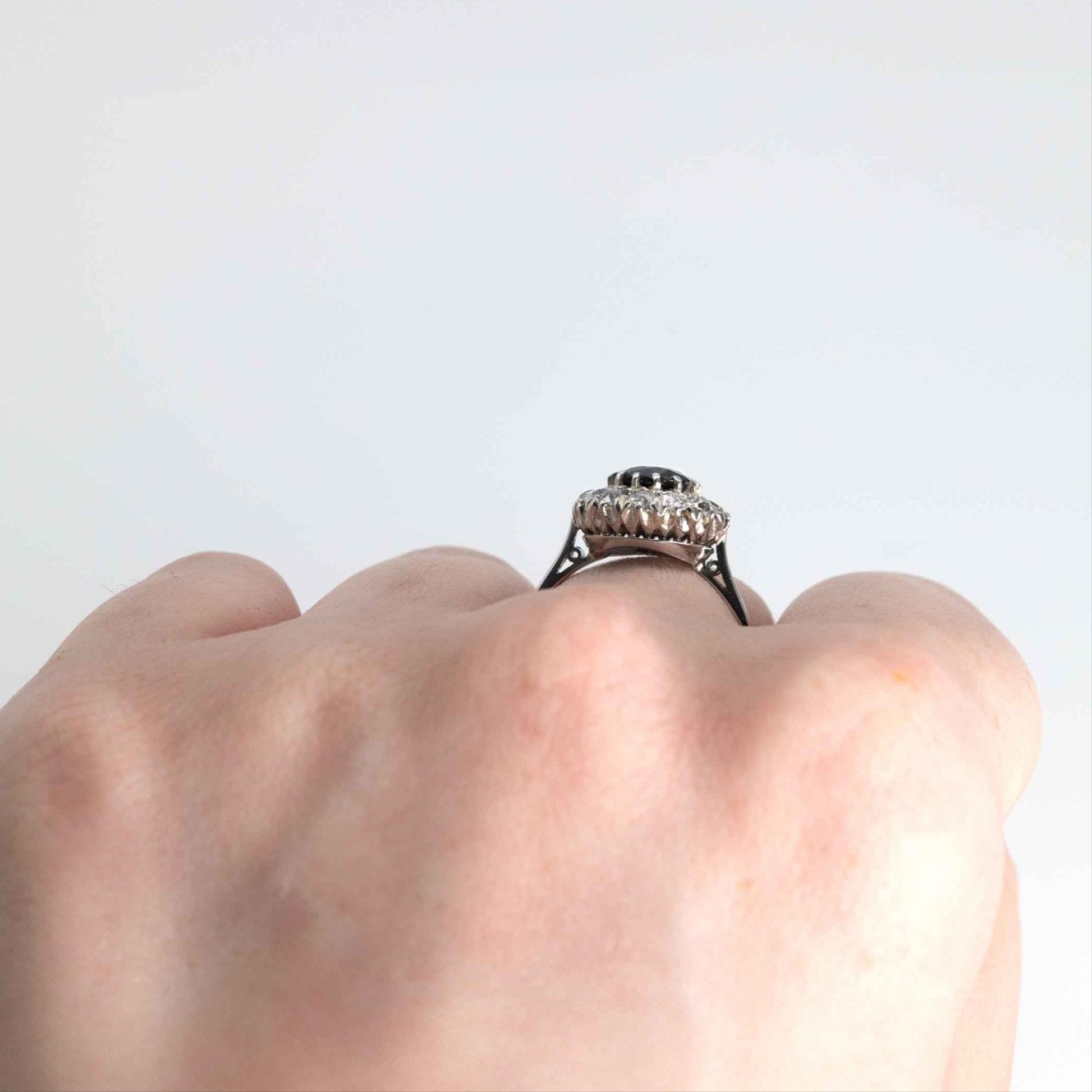 Vintage Platinum 1.10 Carat Sapphire and Diamond Cluster Ring - Friar House