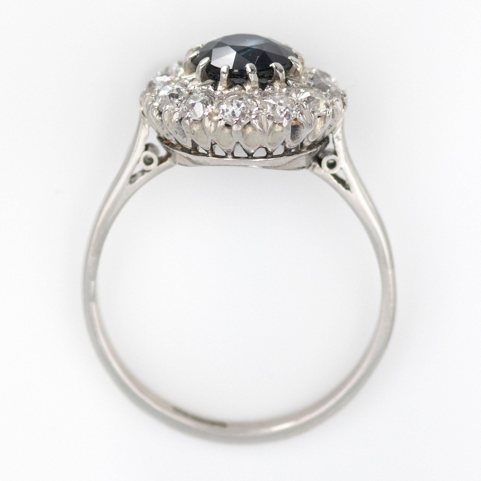 Vintage Platinum 1.10 Carat Sapphire and Diamond Cluster Ring - Friar House