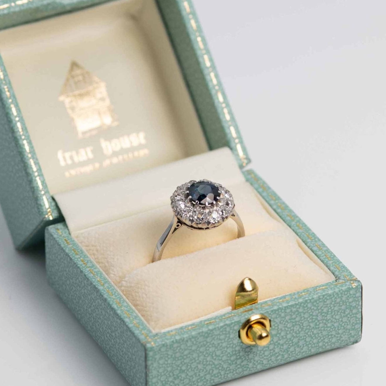 Vintage Platinum 1.10 Carat Sapphire and Diamond Cluster Ring - Friar House