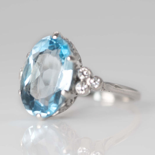 Vintage Platinum 6 Carat Aquamarine Ring - Friar House