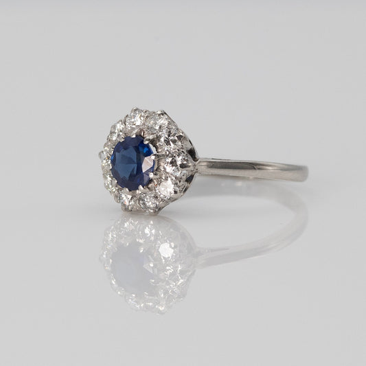 Vintage Platinum Sapphire and Diamond Cluster Ring - Friar House