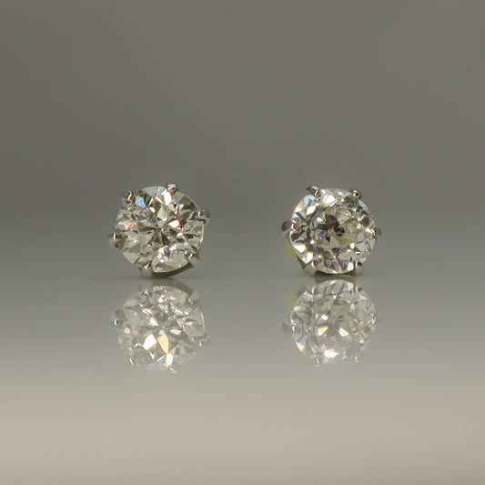 1.42ct Platinum Old Cut Diamond Stud Earrings - Friar House