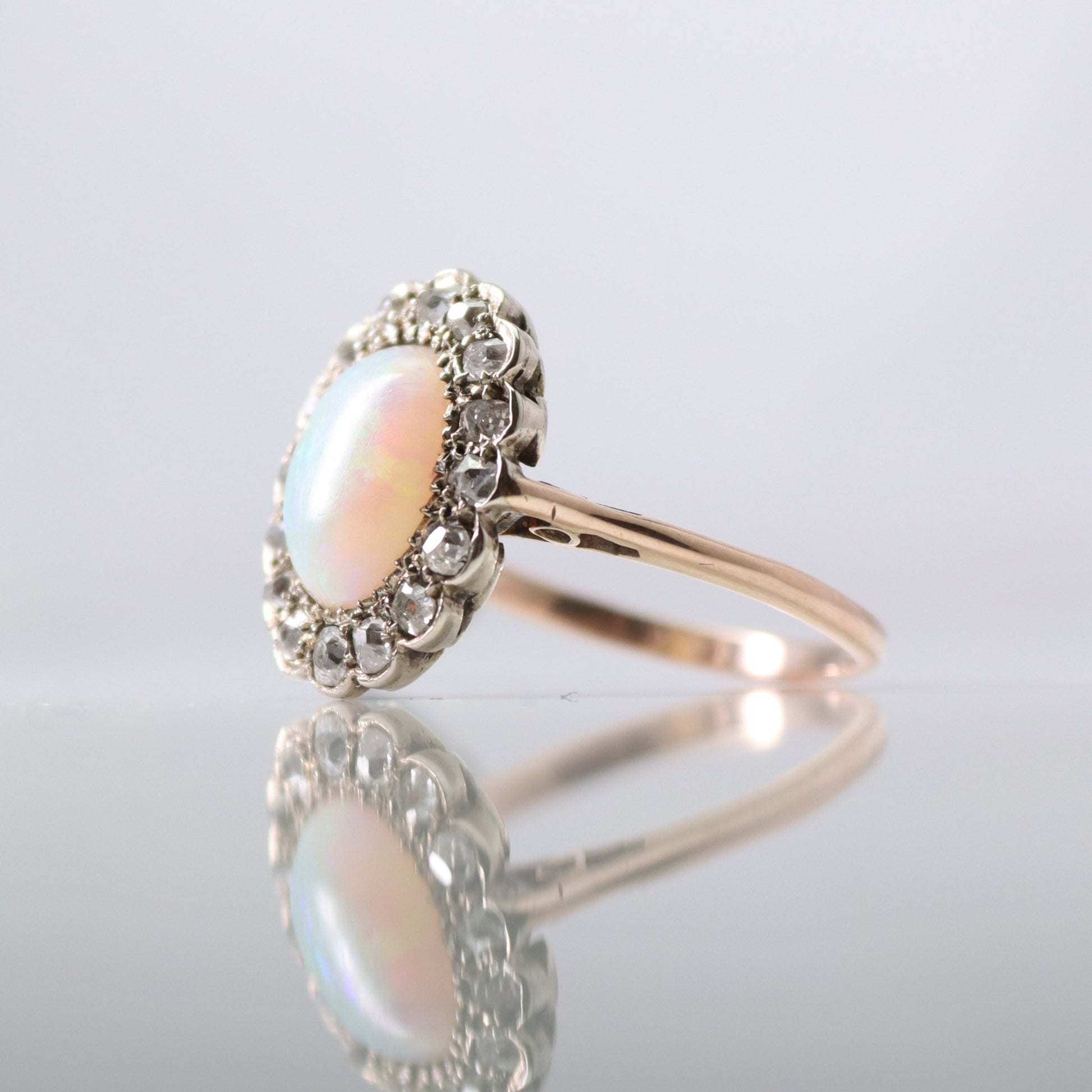 15 Carat Rose Gold Opal and Diamond Cluster Ring - Friar House