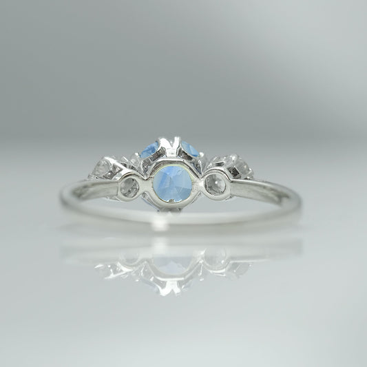 1920’s 18 carat White Gold Three Stone Cornflower Blue Sapphire and Diamond Ring - Friar House