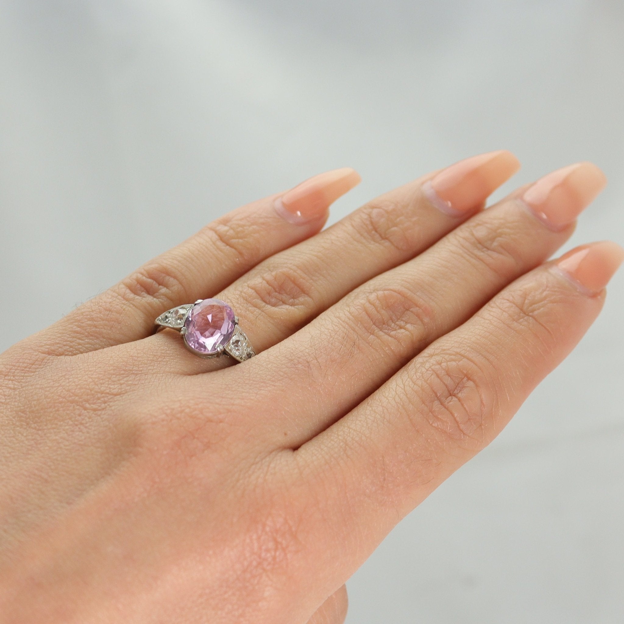 Antique pink sapphire on sale engagement rings