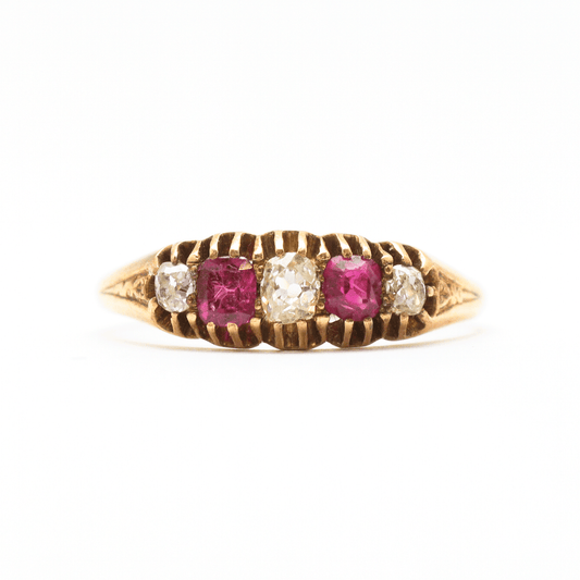 Art Deco 14ct Yellow gold Ruby and Diamond Ring - Friar House