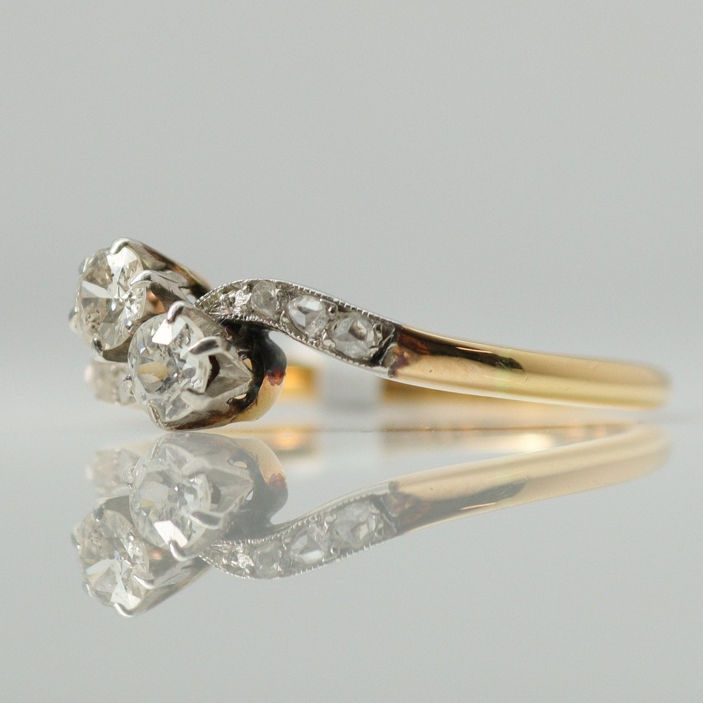 Art Deco 18ct Yellow Gold Diamond Two Stone Twist Ring - Friar House