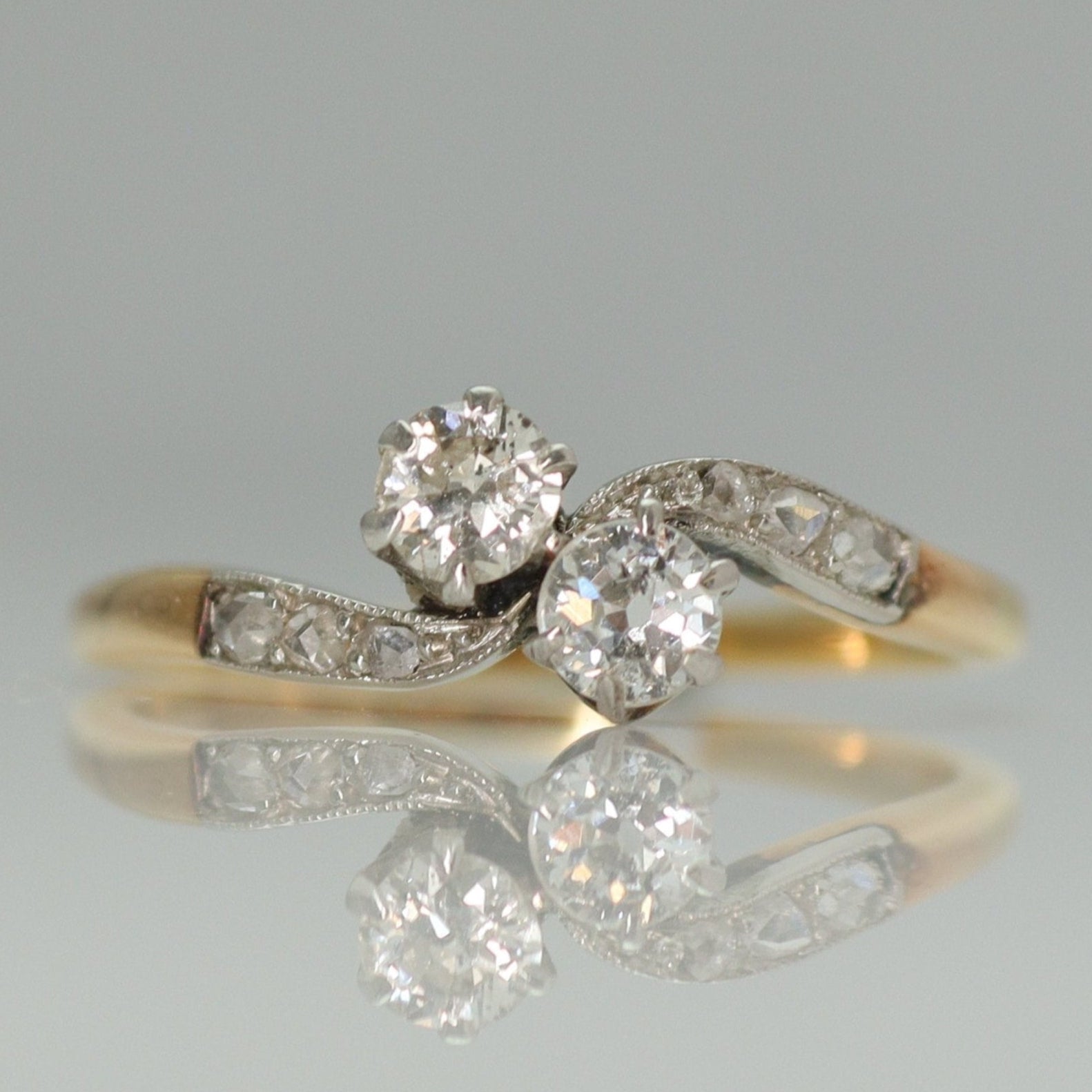 Art Deco 18ct Yellow Gold Diamond Two Stone Twist Ring - Friar House