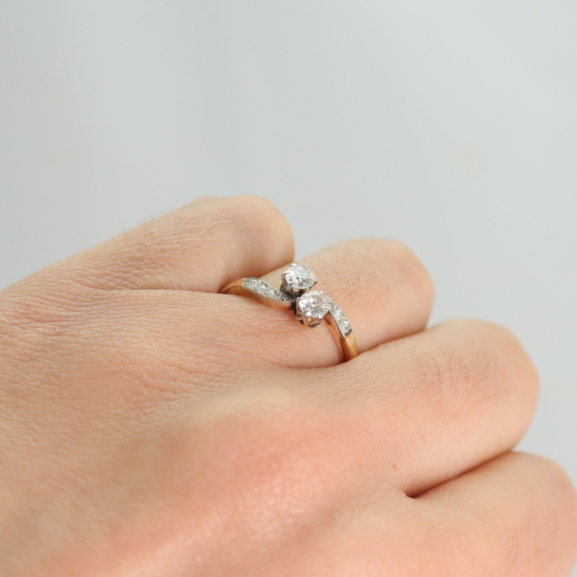 Art Deco 18ct Yellow Gold Diamond Two Stone Twist Ring- Friar House