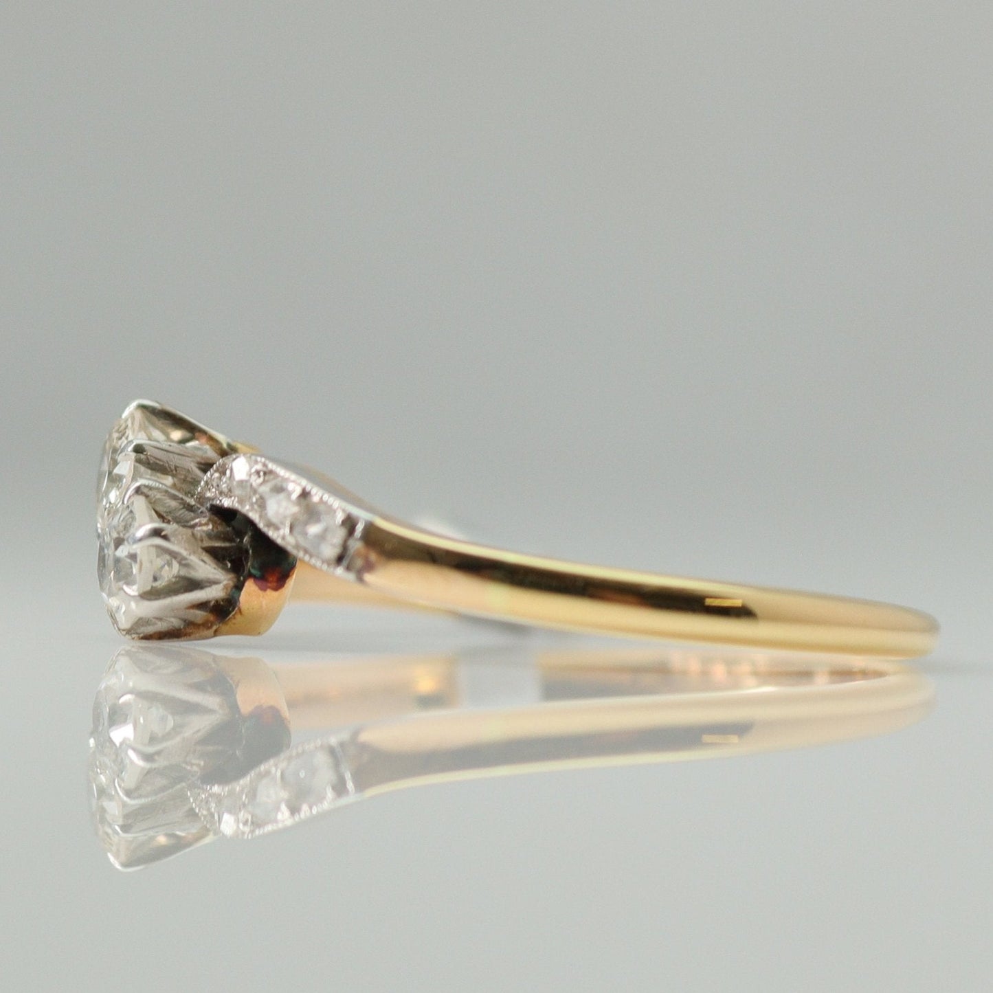 Art Deco 18ct Yellow Gold Diamond Two Stone Twist Ring - Friar House