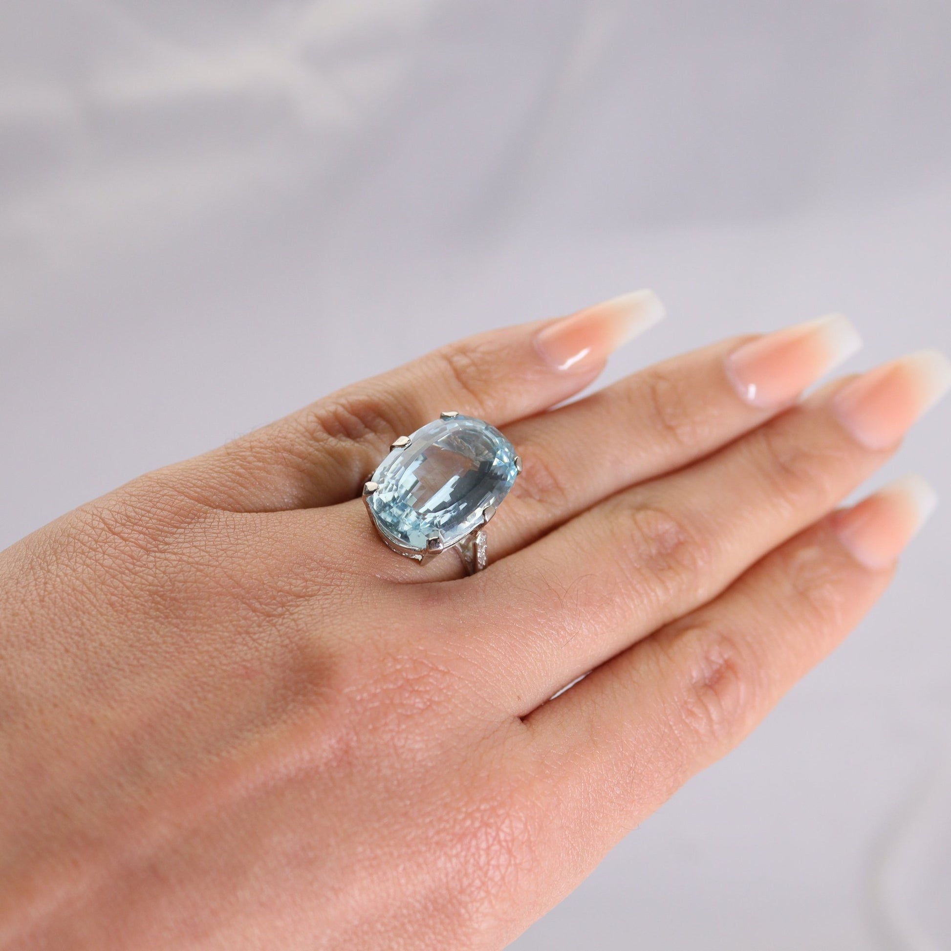 Art Deco Aquamarine and Diamond Cluster Ring - Friar House