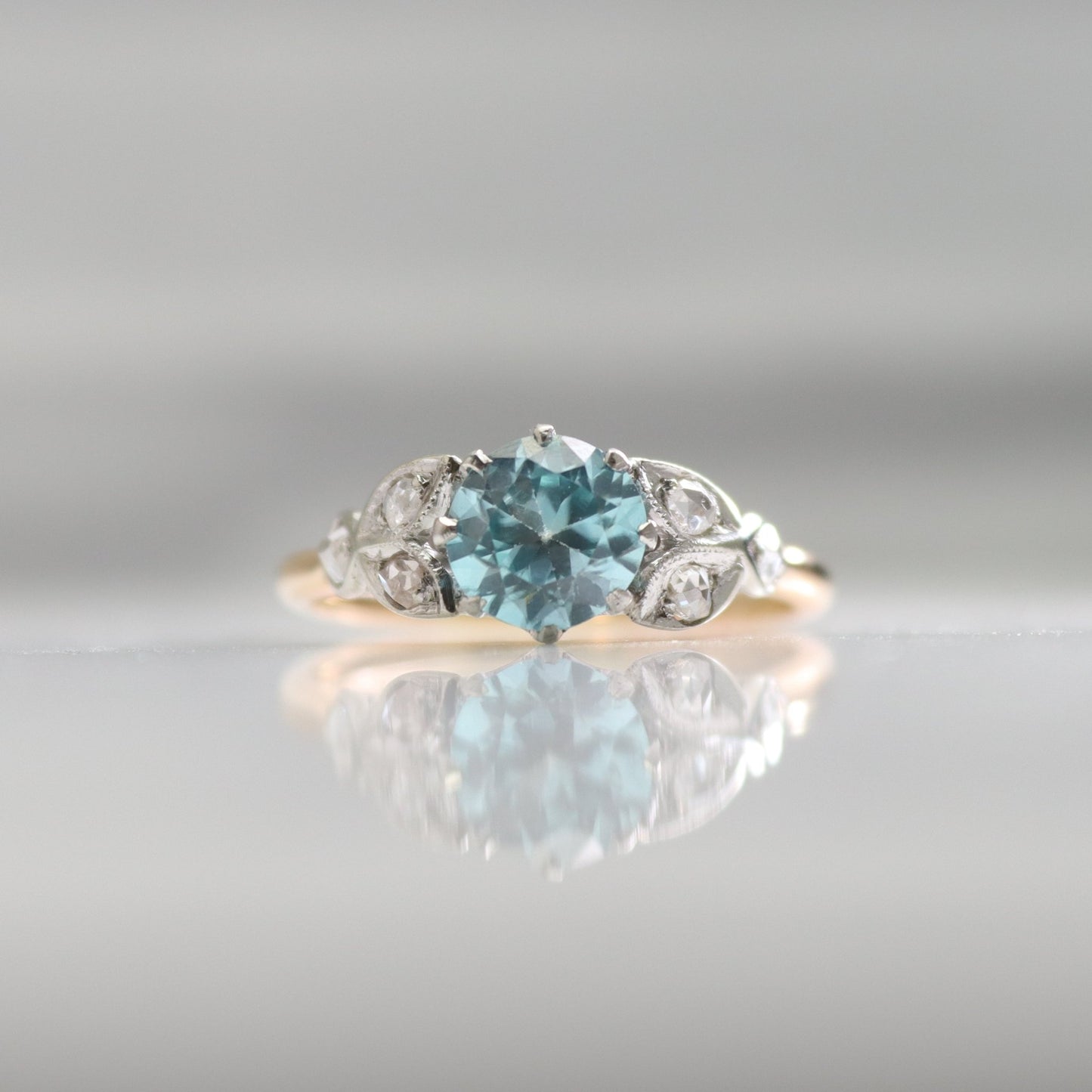 Art Deco Blue Zircon and Diamond Ring - Friar House