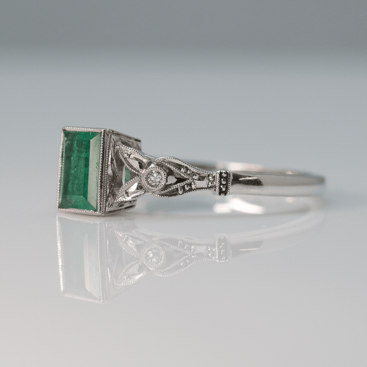Art Deco Emerald and Diamond Solitaire Ring - Friar House