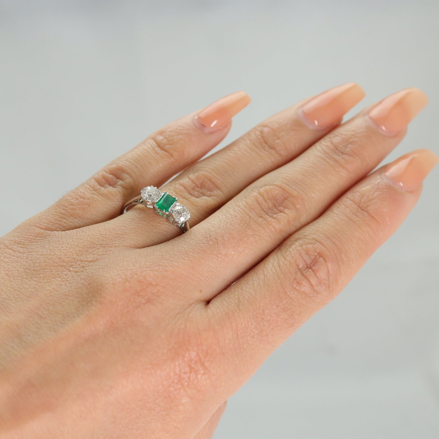 Art Deco Emerald and Diamond Three Stone Ring - Friar House