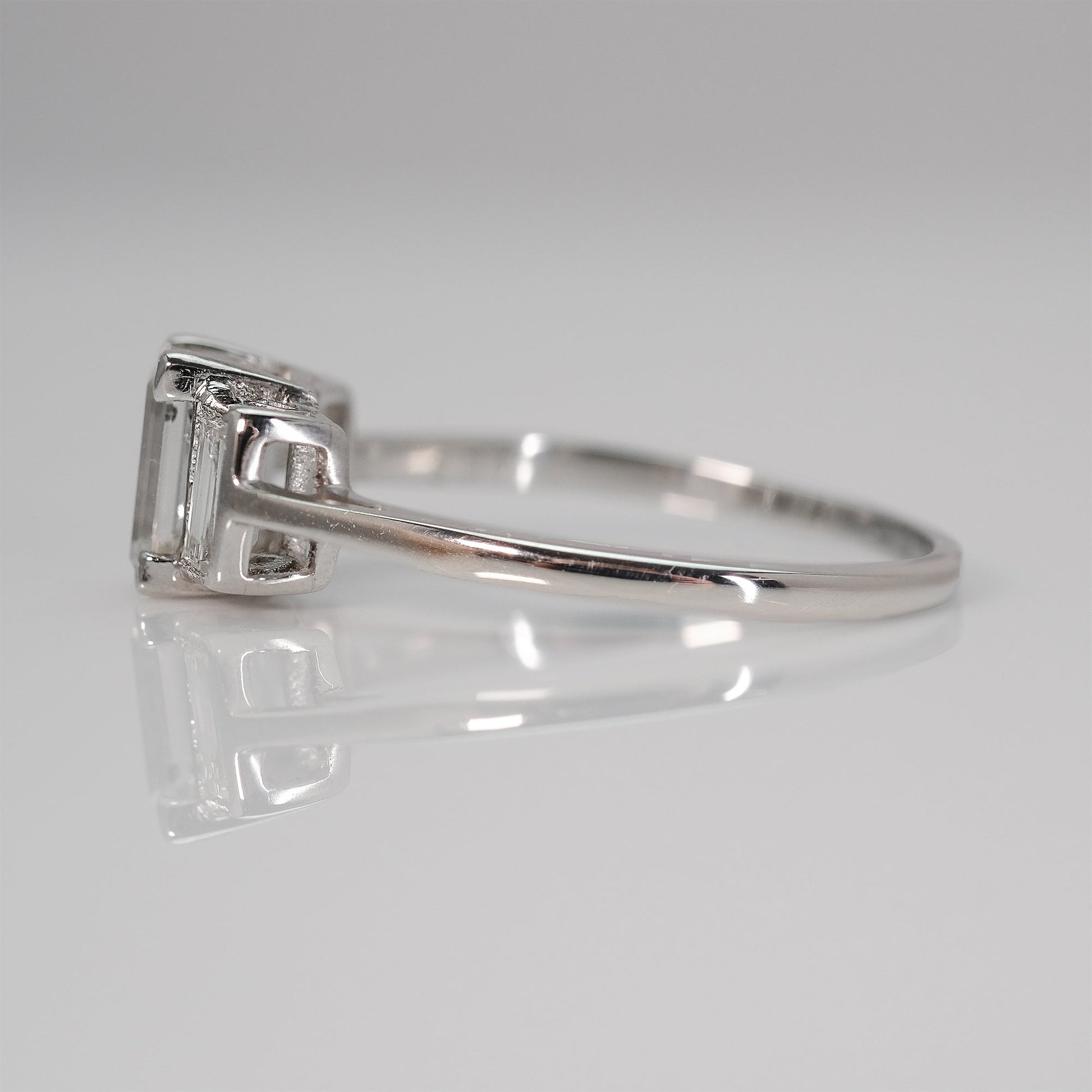 Art Deco Emerald Cut Diamond three stone Engagement Ring - Friar House